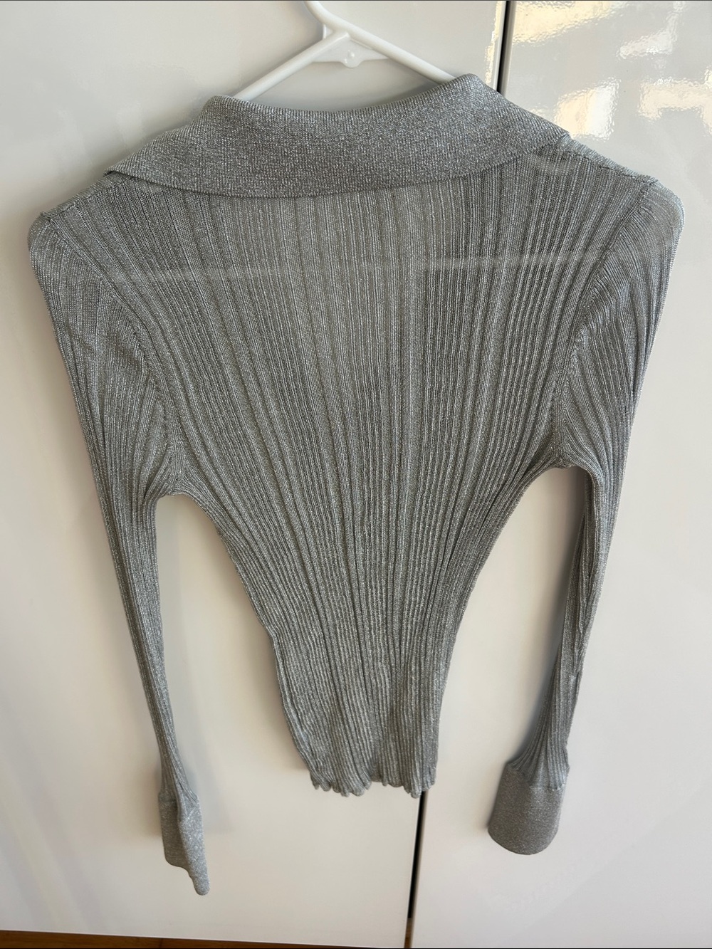 ALC Silver Metallic Ribbed Button-Front Collared Top - Picture 3 of 3